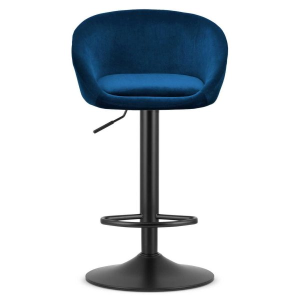 Set 2 scaune de bucatarie/bar, Artool, East, rotativ, catifea bleumarin, picior metal negru, 53x46x81-103 cm