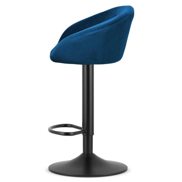 Set 2 scaune de bucatarie/bar, Artool, East, rotativ, catifea bleumarin, picior metal negru, 53x46x81-103 cm
