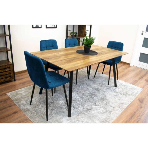 Set 4 scaune bucatarie/living, Artool, Kara, catifea bleumarin, picioare metal negru, 44.5×50.5×87 cm