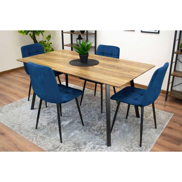 Set 4 scaune bucatarie/living, Artool, Kara, catifea bleumarin, picioare metal negru, 44.5×50.5×87 cm