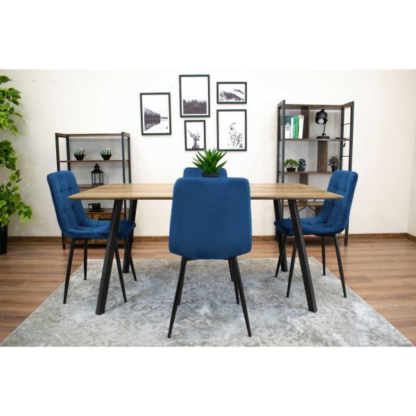 Set 4 scaune bucatarie/living, Artool, Kara, catifea bleumarin, picioare metal negru, 44.5×50.5×87 cm