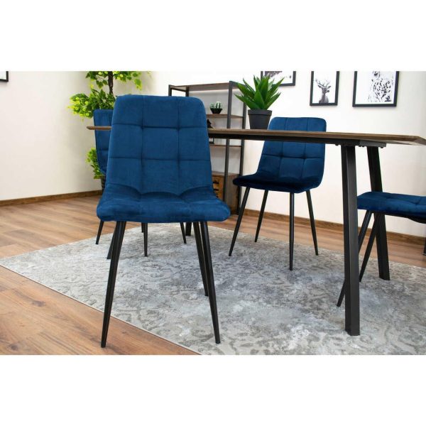 Set 4 scaune bucatarie/living, Artool, Kara, catifea bleumarin, picioare metal negru, 44.5×50.5×87 cm