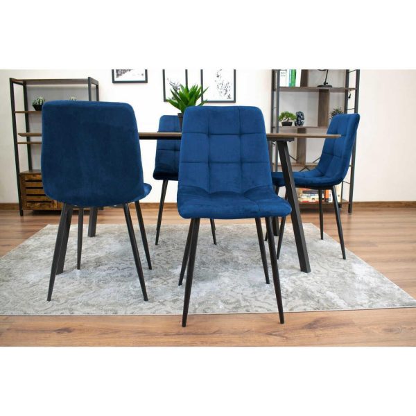 Set 4 scaune bucatarie/living, Artool, Kara, catifea bleumarin, picioare metal negru, 44.5×50.5×87 cm