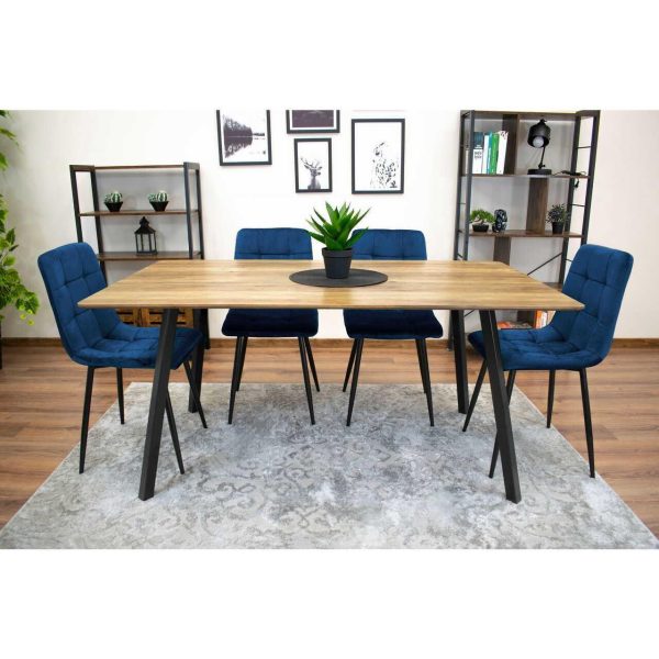Set 4 scaune bucatarie/living, Artool, Kara, catifea bleumarin, picioare metal negru, 44.5×50.5×87 cm