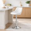 Scaun de bucatarie/bar, Artool, Kast, rotativ, piele ecologica alba, picior metal argintiu, 45.5×48.5×85-105 cm
