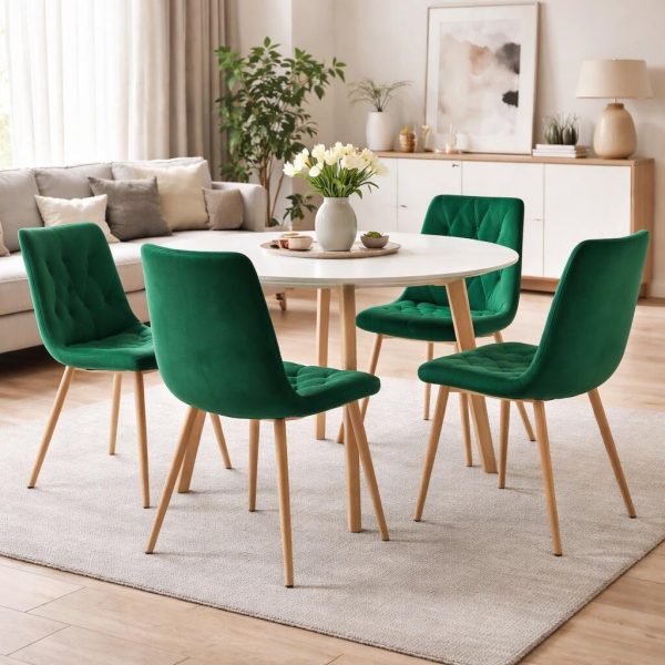 Scaun bucatarie/living, Artool, Libra, catifea verde, picioare metal natur, 45x54x86.5 cm