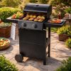 Gratar gradina, grill dreptunghiular, cu gaz, 2 arzatoare, cu roti, capac, rafturi, 96x50x100 cm, BBQ Andora