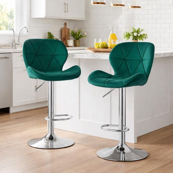 Scaun de bucatarie/bar, Artool, West, rotativ, catifea verde, picior metal argintiu, 46×48.5×90-111 cm