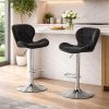 Scaun de bucatarie/bar, Artool, West, rotativ, catifea neagra, picior metal argintiu, 46×48.5×90-111 cm