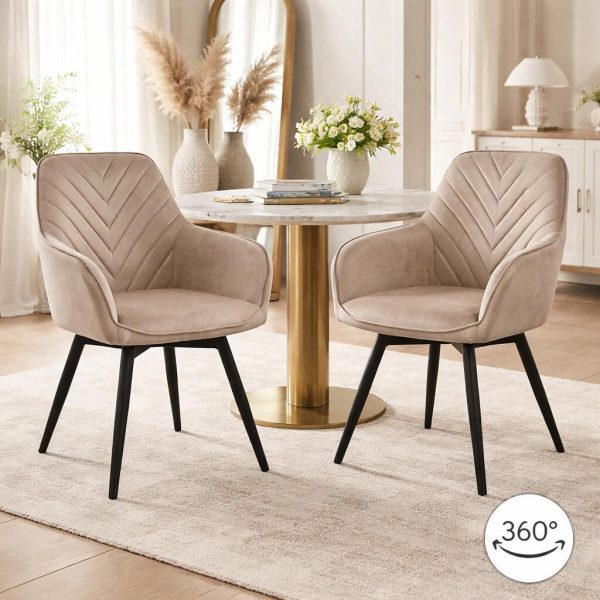 Scaun stil fotoliu bucatarie/living, Artool, Nana, rotativ, catifea bej inchis, picioare metal negru, 56x61x83.5 cm