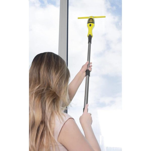 Aspirator de geamuri si oglinzi, electric, maner telescopic 120 cm, stergator/curatator fara fir cu acumulator 200 mAh, 280 ml, laveta microfibra