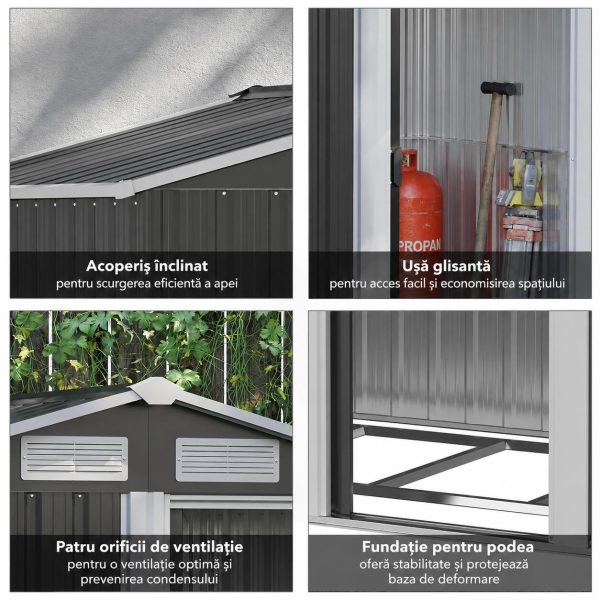 Casuta/magazie/sopron de gradina pentru depozitare unelte, cu structura baza inclusa, otel si PP, gri, 152x132x188 cm