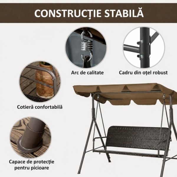 Balansoar gradina, maro si negru, 167x112x153 cm, ratan sintetic, max 240 kg, Terranova