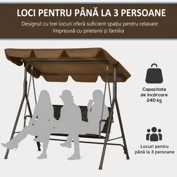 Balansoar gradina, maro si negru, 167x112x153 cm, ratan sintetic, max 240 kg, Terranova