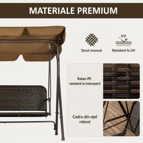 Balansoar gradina, maro si negru, 167x112x153 cm, ratan sintetic, max 240 kg, Terranova