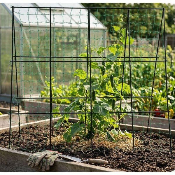 Ansamblu suport araci cu plasa pentru crestere castraveti, fasole, mazare, 120x120x1.1 cm, Strend Pro