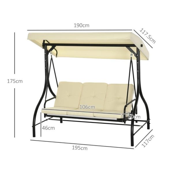 Balansoar gradina, 3 locuri, bej, 195x117x175 cm, functie pat, max 240 kg, Teko