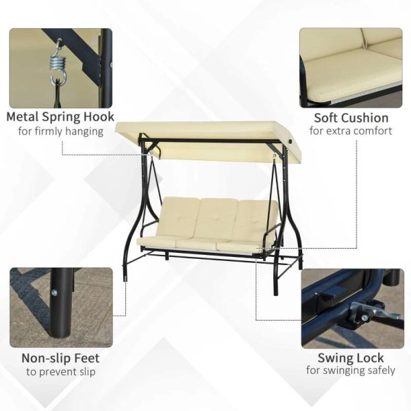 Balansoar gradina, 3 locuri, bej, 195x117x175 cm, functie pat, max 240 kg, Teko
