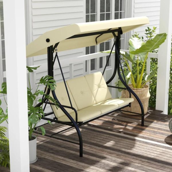 Balansoar gradina, 3 locuri, bej, 195x117x175 cm, functie pat, max 240 kg, Teko