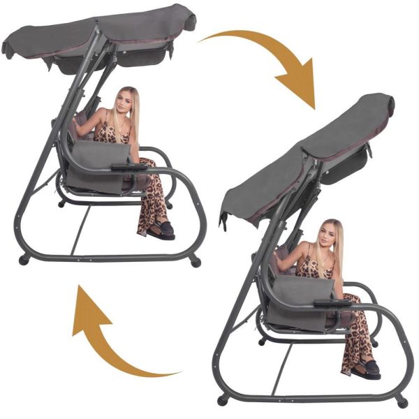 Balansoar gradina, Springos, 3 locuri, cu plasa insecte, gri si maro, 226x126x192 cm, functie pat, perne, max 260 kg, Diana