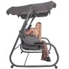 Balansoar gradina, Springos, 3 locuri, cu plasa insecte, gri si maro, 226x126x192 cm, functie pat, perne, max 260 kg, Diana