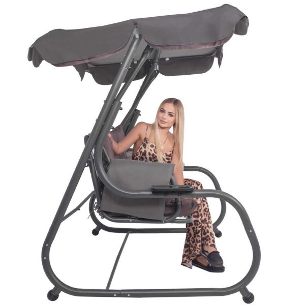 Balansoar gradina, Springos, 3 locuri, cu plasa insecte, gri si maro, 226x126x192 cm, functie pat, perne, max 260 kg, Diana