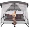 Balansoar gradina, Springos, 3 locuri, cu plasa insecte, gri si maro, 226x126x192 cm, functie pat, perne, max 260 kg, Diana