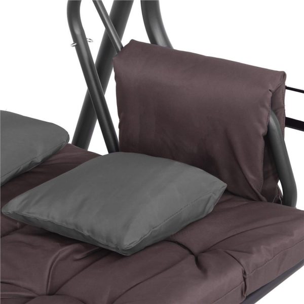 Balansoar gradina, Springos, 3 locuri, cu plasa insecte, gri si maro, 226x126x192 cm, functie pat, perne, max 260 kg, Diana