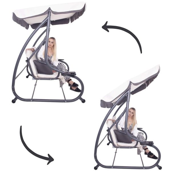 Balansoar gradina, Springos, 3 locuri, ecru si gri, 194x122x167-200 cm, functie pat, max 280 kg, Venetia