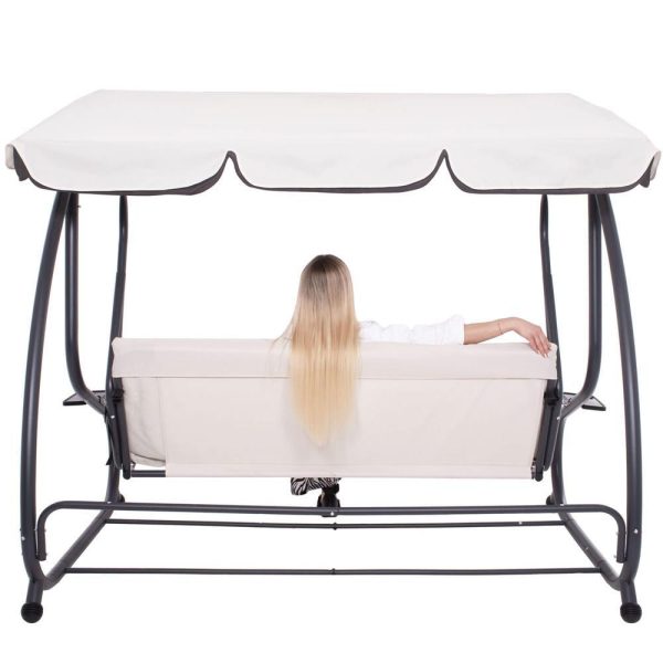 Balansoar gradina, Springos, 3 locuri, ecru si gri, 194x122x167-200 cm, functie pat, max 280 kg, Venetia