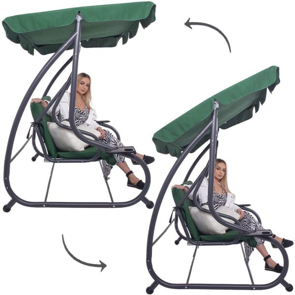 Balansoar gradina, Springos, 3 locuri, verde, 194x122x167-200 cm, functie pat, max 280 kg, Venetia