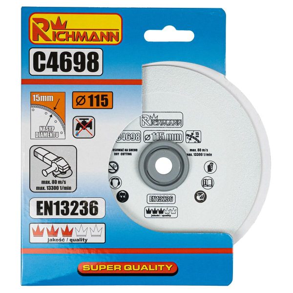 Disc diamantat pentru sticla, taiere uscata, 115x22.23 mm, Richmann