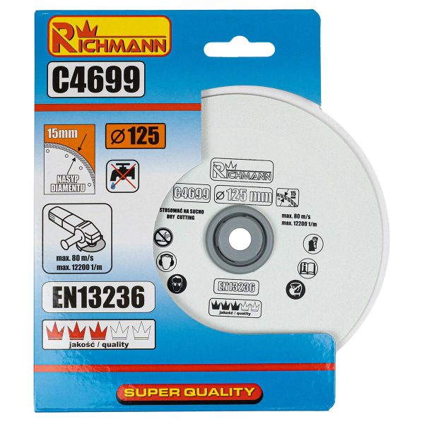 Disc diamantat pentru sticla, taiere uscata, 125x22.23 mm, Richmann