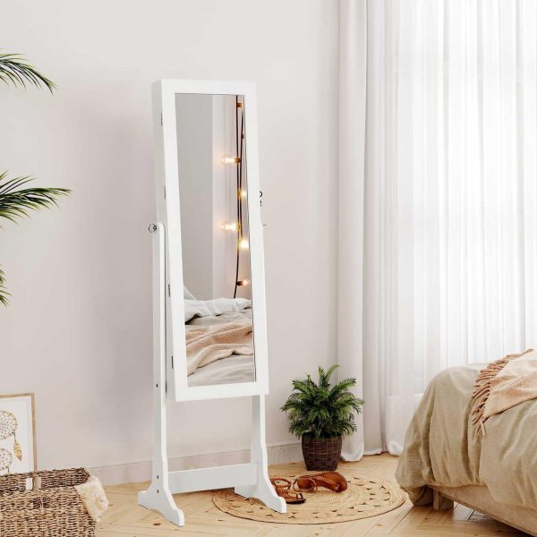 Cabinet bijuterii cu oglinda, Artool, MDF, raft interior, alb, 41x36x151 cm