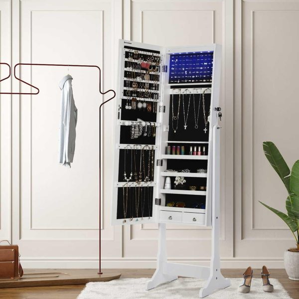 Cabinet bijuterii cu oglinda, Artool, MDF, raft interior, alb, 41x36x151 cm