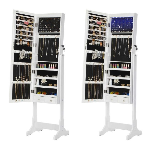 Cabinet bijuterii cu oglinda, Artool, MDF, raft interior, alb, 41x36x151 cm