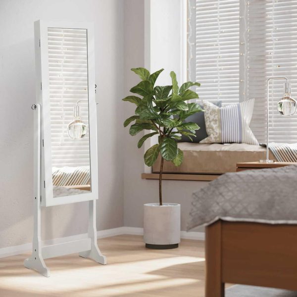 Cabinet bijuterii cu oglinda, Artool, MDF, raft interior, alb, 41x36x151 cm
