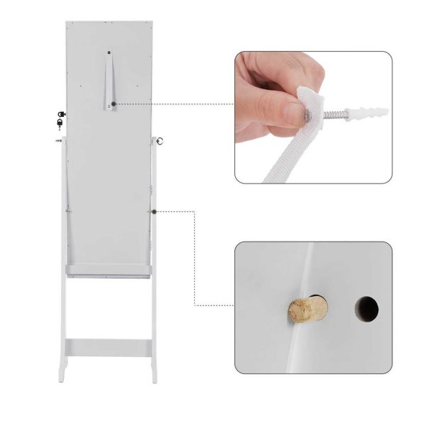 Cabinet bijuterii cu oglinda, Artool, MDF, raft interior, alb, 41x36x151 cm