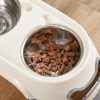 Castron, bol, pentru caine, dublu, suport inaltat, inox si plastic, gri si bej, 47x20x25 cm