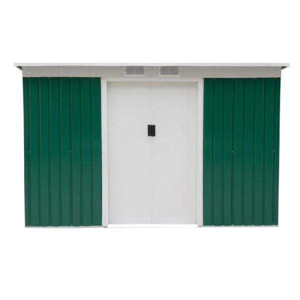 Casuta/magazie/sopron de gradina pentru depozitare unelte, otel, verde, 280x130x172 cm
