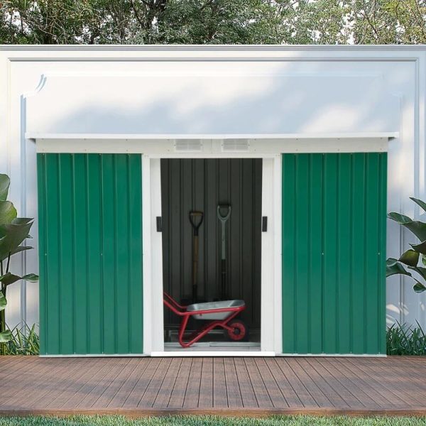 Casuta/magazie/sopron de gradina pentru depozitare unelte, otel, verde, 280x130x172 cm