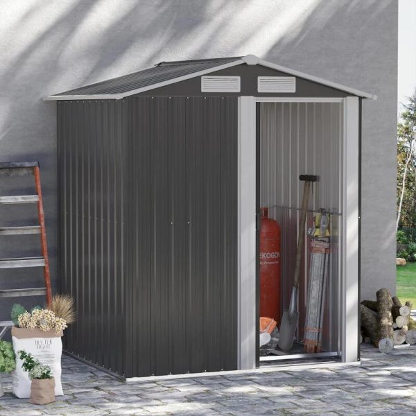 Casuta/magazie/sopron de gradina pentru depozitare unelte, cu structura baza inclusa, otel si PP, gri, 152x132x188 cm
