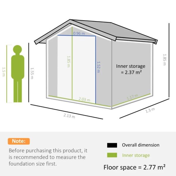 Casuta/magazie/sopron de gradina pentru depozitare unelte, cu structura baza inclusa, otel si PP, gri inchis, 213x130x185 cm