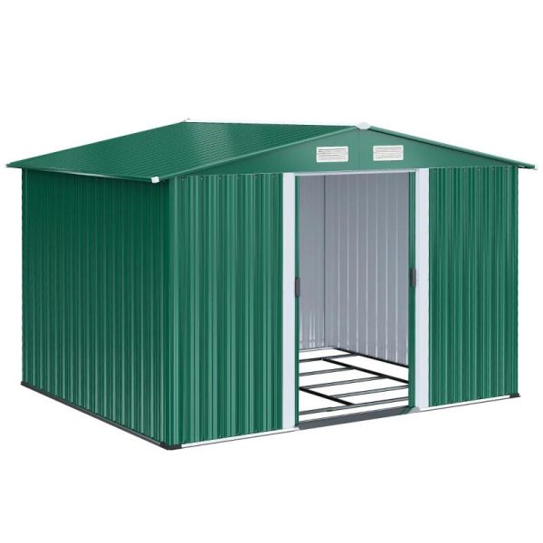 Casuta/magazie/sopron de gradina pentru depozitare unelte, cu structura baza inclusa, otel si PP, verde, 258x206x178 cm