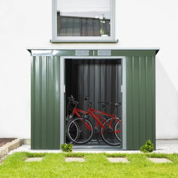 Casuta/magazie/sopron de gradina pentru depozitare unelte, cu structura baza inclusa, otel, verde, 213x130x173 cm