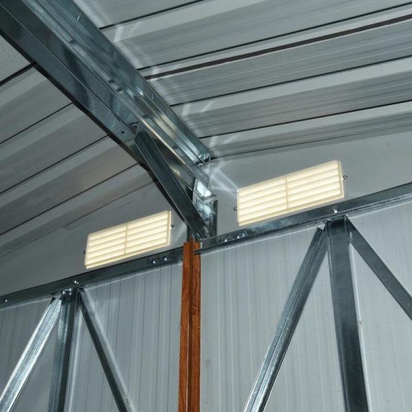 Casuta/magazie/sopron de gradina pentru depozitare unelte, otel si PP, maro, 197.5x160x201 cm