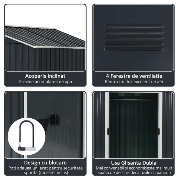 Casuta/magazie/sopron de gradina pentru depozitare unelte, otel si PP, negru, 236x174x190 cm