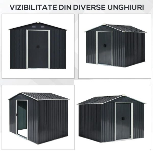 Casuta/magazie/sopron de gradina pentru depozitare unelte, otel si PP, negru, 236x174x190 cm