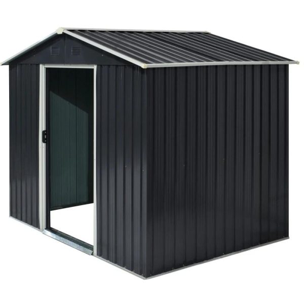 Casuta/magazie/sopron de gradina pentru depozitare unelte, otel si PP, negru, 236x174x190 cm