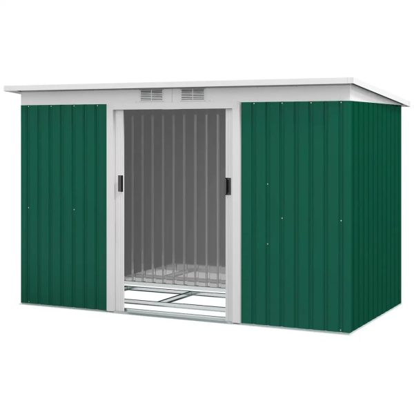 Casuta/magazie/sopron de gradina pentru depozitare unelte, otel, verde, 280x130x172 cm